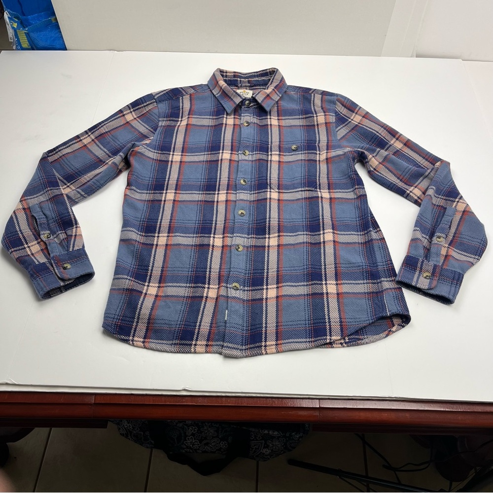 Marine Layer Mens Medium Cole Textured Twill Blue Plaid Long Sleeve Button Shirt